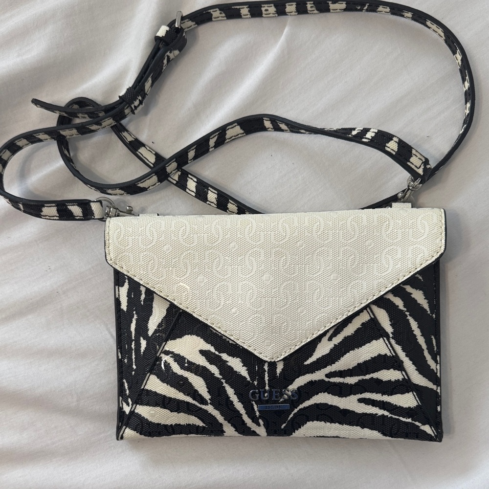 GUESS Zebra Pattern Crossbody Bag in Black and White